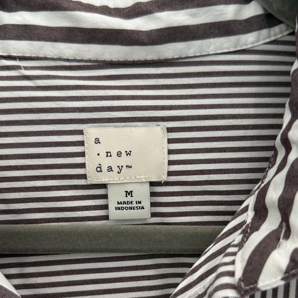 a new day women’s Casual Striped Button-Down Shirt - gray and White - Picture 2 of 3